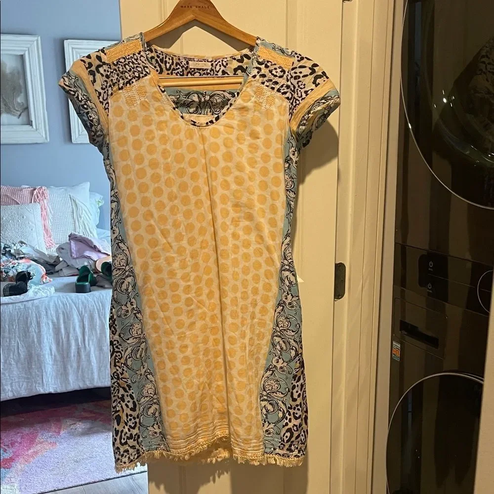 Tan and Blue Patterned Dress